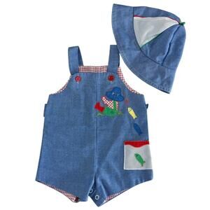 Vintage Baby Boy Sun Romper and Hat Sz 12 months